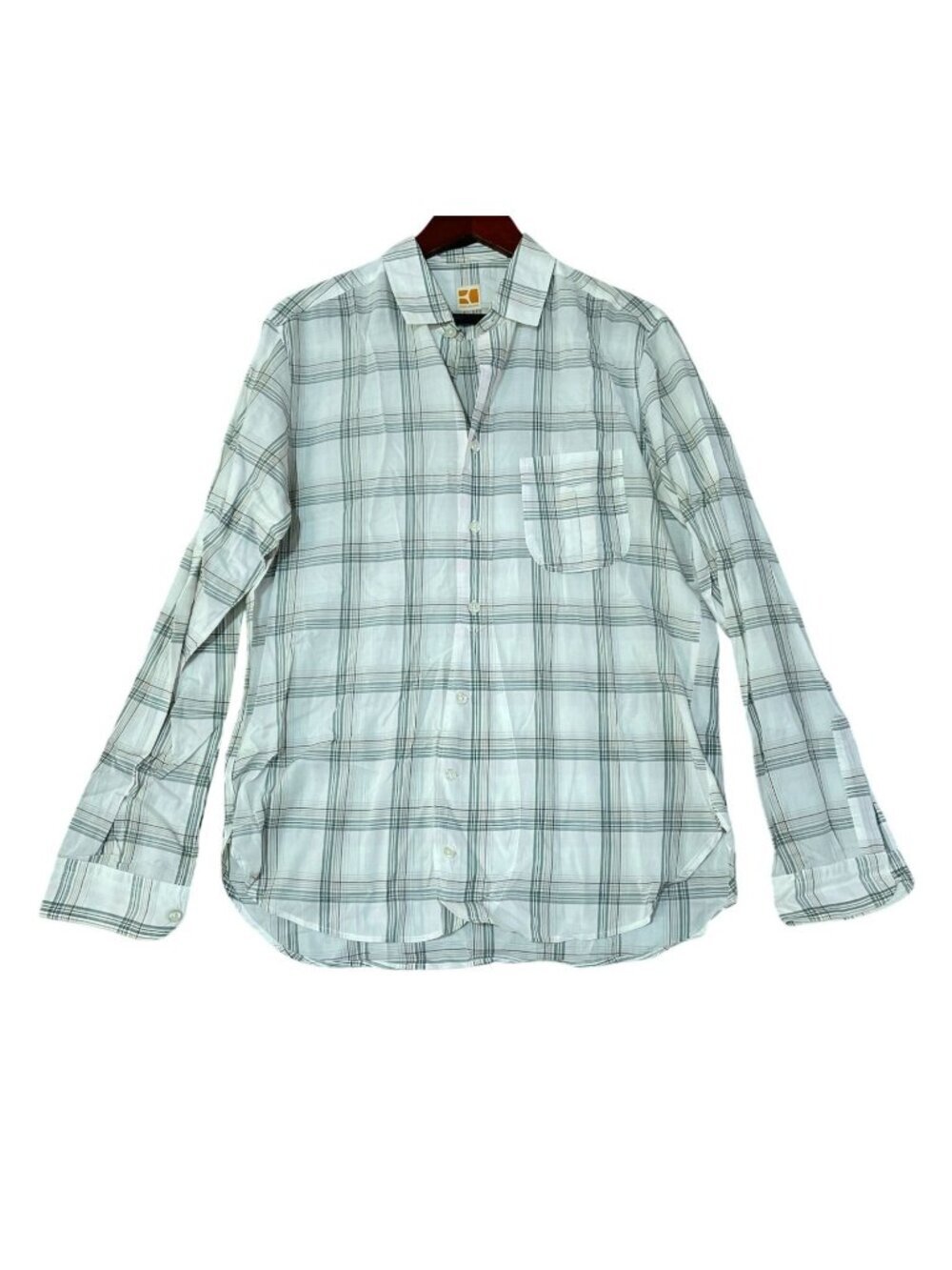 Boss Orange Men's L Long Sleeve Plaid Button-Down Shirt C0964
